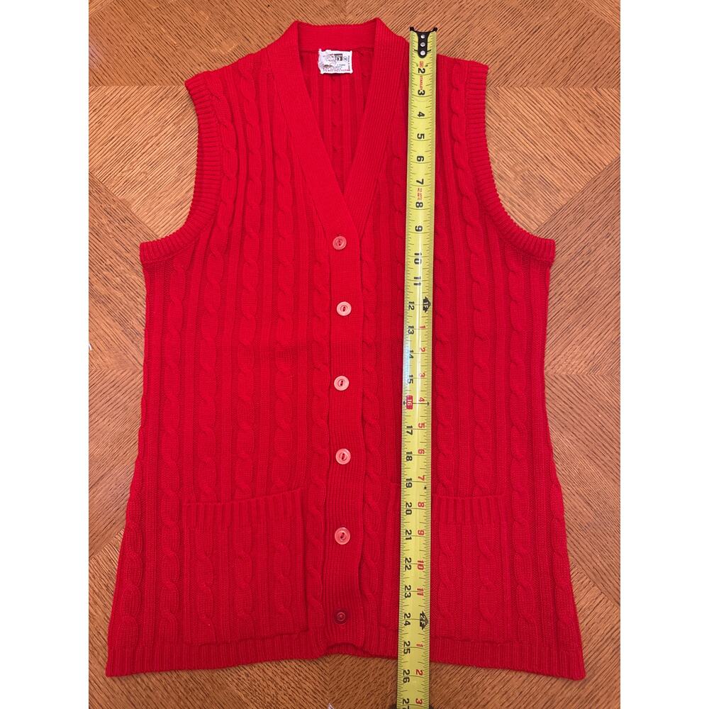 Vintage 1970s Montgomery Ward Red Button Front Women's Sweater Vest Medium - Picture 5 of 6
